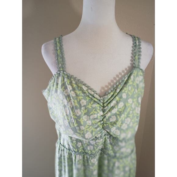 No Boundaries Baby Doll Dress Green Floral Adjustable Straps High Low... - Picture 3 of 10